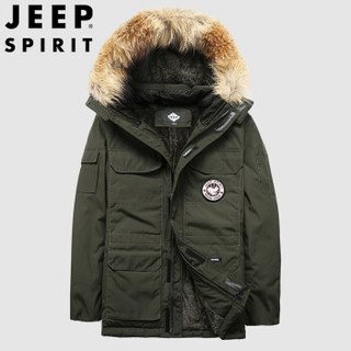 吉普 JEEP 棉服男2019冬季新品男士休闲保暖毛领连帽棉服中青年时尚户外外套男装 CXP7735 军绿 M