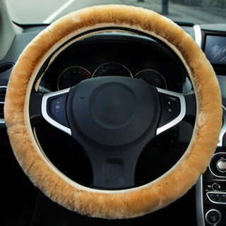 YooCar 汽车纯羊毛方向盘套 冬季车用把套加厚冬天保暖通用中号 驼色