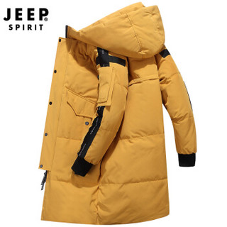 吉普 JEEP 羽绒服2019冬季新款时尚保暖韩版中长款连帽羽绒外套 D1910 黄色 3XL