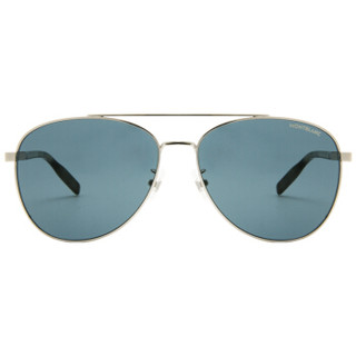 MontBlanc 万宝龙 男女款银色镜框灰蓝色镜片眼镜太阳镜 MB 0081SK 004 61MM