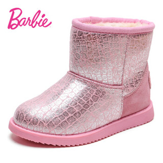 芭比 BARBIE 童鞋 女童雪地靴 冬季加绒儿童靴子 公主短靴加绒棉靴 2821 粉色 30码