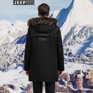 吉普(JEEP)羽绒服男2019冬季新品中长款加绒加厚毛领连帽白鸭绒宽松外套男X-8806 黑色 XL