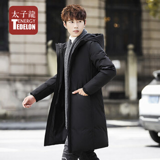 太子龙 TEDELON 羽绒服男 2019冬季新品商务修身帅气男装连帽长款加厚休闲保暖外套LWKS-7805 黑色 XL