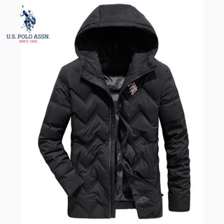 U.S. POLO ASSN. 羽绒服男 2019冬季新品男士时尚外套修身连帽商务保暖白鸭绒羽绒外套6194117166 黑色 L