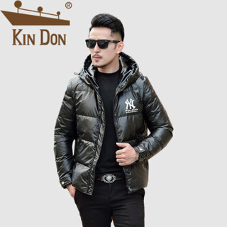 金盾（KIN DON）羽绒服 男2019冬季新款休闲百搭潮流连帽加厚保暖后背印花外套 QT2009-Y195-2 黑色 XL