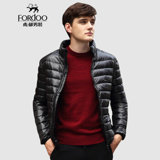 虎都（FORDOO）羽绒服男2019冬季新款轻薄便携短款羽绒服纯色立领保暖上衣外套 VA3AH18880161 黑色 170