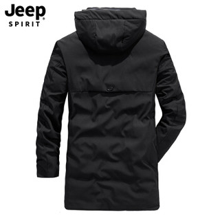 吉普JEEP 棉衣男2019秋冬季新品保暖棉服连帽男士加绒加厚中长款男装外套 XYL001 黑灰 XL