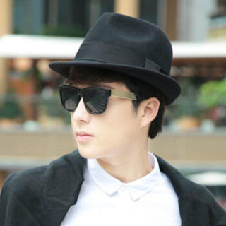 商品帝卡简嘉礼帽男秋冬英伦绅士复古爵士帽子男士礼帽经典时尚纯黑色