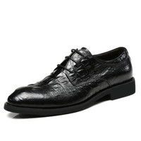 捷斯龍（JIESILONG）皮鞋 时尚系带英伦商务正装鞋 鳄鱼纹男皮鞋 17277 黑色 43码