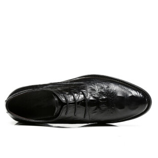 捷斯龍（JIESILONG）皮鞋 时尚系带英伦商务正装鞋 鳄鱼纹男皮鞋 17277 黑色 43码