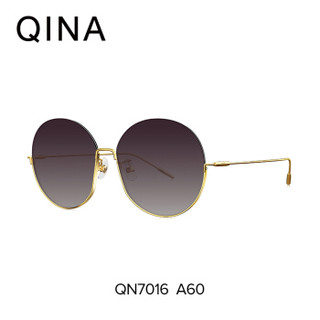 亓那(QINA)太阳镜女 圆形复古太阳镜潮人墨镜眼镜女QN7016 A60镜框光黄金|镜片紫色渐进
