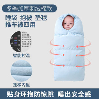 贝吻 婴儿睡袋儿童睡袋宝宝防踢被加绒加厚防水婴儿抱被5017蓝色 90码