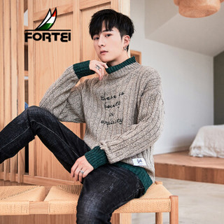 富铤 FORTEI 毛衣男2019秋季新款修身针织衫时尚潮流男士圆领套头保暖线衣服男装NYH1831 卡其色 L