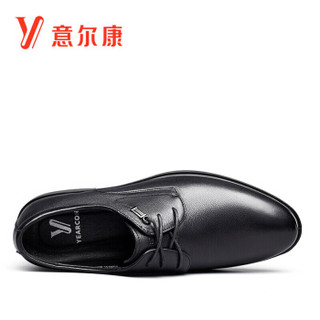 YEARCON 意尔康 男鞋圆头商务正装鞋时尚单鞋系带皮鞋 9641ZE97105W 黑色 40