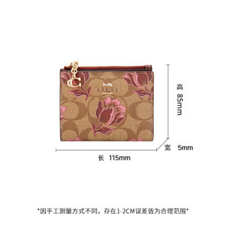 COACH 蔻驰 奢侈品 女士卡其粉色印花人造革短款卡包零钱包 F76881 IMLL9