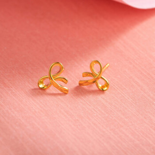 商品鑫万福 黄18k金耳钉蝴蝶结素金耳环女简约百搭送女友生日礼物