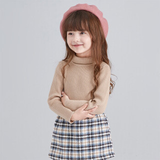 笛莎（DEESHA）冬季新款女童童装小翻领条纹复古套头毛衣针织衫奶咖色140