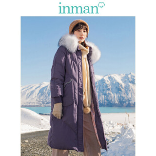 茵曼（INMAN）2019冬装新款休闲连帽时尚保暖简约百搭H型长款羽绒服女 18941|21038 暗紫色 M