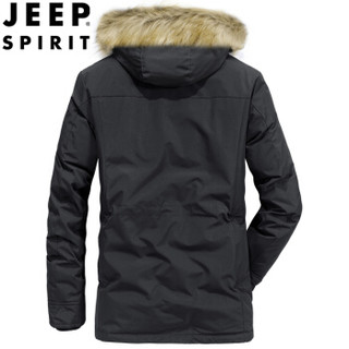 吉普 JEEP 羽绒男2019冬季新品男士休闲白鸭绒羽绒服连帽大口袋保暖中青年时尚上衣 XY0080 深灰 XL