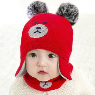 9i9 久爱久 宝宝帽子围巾套装婴儿童秋冬加厚保暖护耳帽围脖1900402