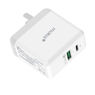 摩奇思（MOKI) USB-C PD/QC3.0快充充电器头双口USB苹果华为oppo手机平板笔记本充电插头 白色