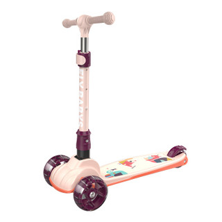 运动伙伴 儿童滑板车2-3-6-12岁 三四轮小孩滑步车 可升降折叠闪光摇摆踏板平衡车免安装滑滑车 粉色沙滩舞会