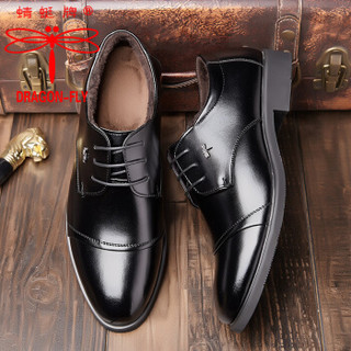 蜻蜓牌男士加绒舒适系带商务休闲保暖棉皮鞋 QC701-3 黑色 44码