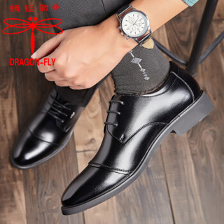 蜻蜓牌男士加绒舒适系带商务休闲保暖棉皮鞋 QC701-3 黑色 38码