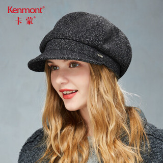 卡蒙 （Kenmont） km-5019 帽子女冬鸭舌帽休闲百搭八角帽后托堆堆帽毛呢英伦贝雷帽 黑色 可调节(57.5cm)