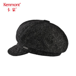 卡蒙 （Kenmont） km-5019 帽子女冬鸭舌帽休闲百搭八角帽后托堆堆帽毛呢英伦贝雷帽 黑色 可调节(57.5cm)