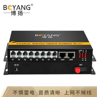 博扬（BOYANG）BY-8P2EV-60KM 数字电话光端机8路电话+2路百兆网络 对讲语音+物理隔离以太网光纤传输 FC口