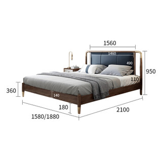 摩高空间1.8米双人床轻奢实木软靠皮床现代简约床主卧床新中式轻奢简美床胡桃木