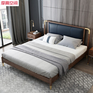 摩高空间1.8米双人床轻奢实木软靠皮床现代简约床主卧床新中式轻奢简美床胡桃木