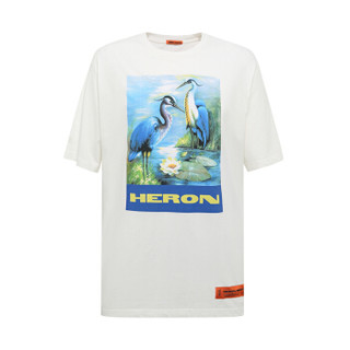 HERON PRESTON 19秋冬新品 男士白色标志印花图案棉质圆领短袖T恤 HMAA001F197600010288 M码