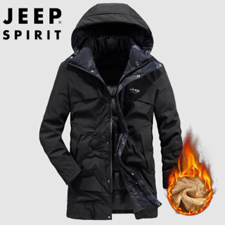 吉普JEEP 棉衣男2019秋冬季新品保暖棉服连帽男士加绒加厚中长款男装外套 XYL001 黑灰 4XL