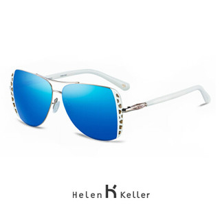 海伦凯勒太阳镜女款 新潮时尚炫彩 林志玲设计款偏光墨镜 H8535 白框蓝镀膜-N03