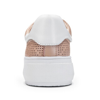 莱尔斯丹 时尚休闲运动户外圆头镂空拼色系带平底小白鞋LS AM48001 粉色+白色 36
