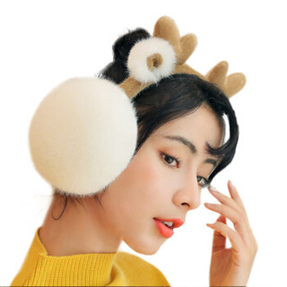 艾可娃 IKEWA ERZ003保暖耳罩女冬季可爱耳包卡通鹿精灵圣诞护耳折叠防寒耳罩 鹿白色