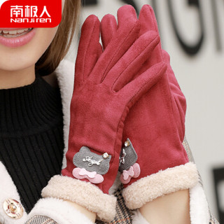 南极人手套女冬季韩版可爱学生加绒保暖女士薄触屏手套N2E8X88622 红色 均码