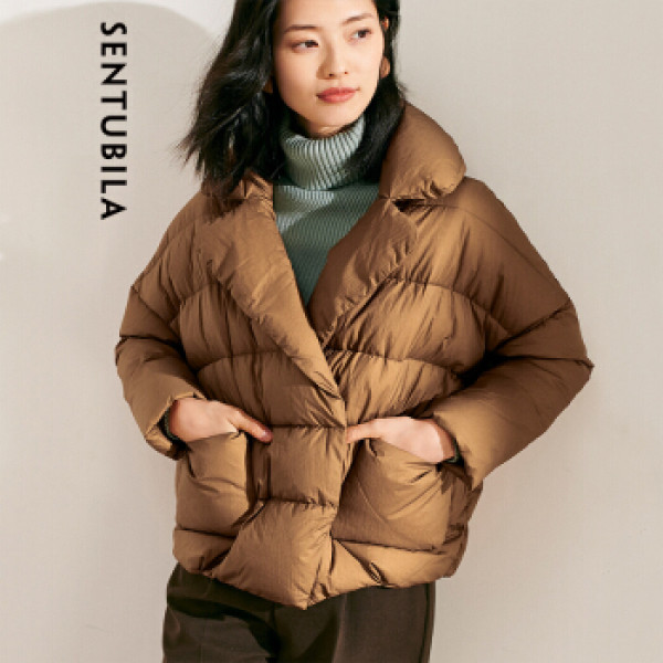 服2019冬季女装新品时尚气质韩版面包服短外套女 w94y0126867 焦糖黄