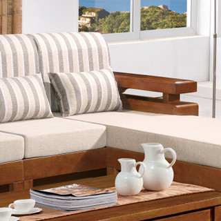 摩高空间实木沙发组合新中式沙发客厅家具大小户型沙发冬夏两用三人位+贵妃椅+茶几套装