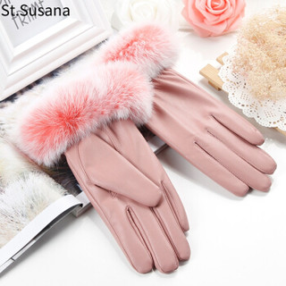 圣苏萨娜手套女冬季保暖加绒防风女士手套韩版时尚触屏户外骑车手套SSN668 粉色