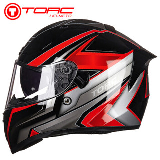 TORC头盔秋冬全盔双镜片摩托车电动车头盔可拆卸内衬安全时尚盔T128/T18 黑色 红引力 XXXXL码