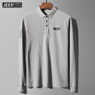 吉普JEEP 长袖T恤男POLO衫2019秋季新品翻领纯色棉质男士男装上衣RSC96038 灰色 2XL