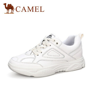 骆驼（CAMEL） 女士 潮美运动风牛皮拼接系带休闲鞋 A91503602 米色 39