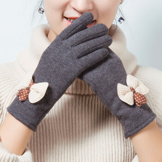 百尚意特（BAISHANGYITE） 手套 女士冬季保暖麂皮绒触屏手套加绒骑车手套 蝴蝶结款 灰色 均码两双