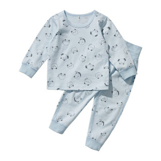 威尔贝鲁(WELLBER)婴儿内衣套装婴幼儿服饰高腰护肚秋衣儿童家居服 蓝熊猫 80码