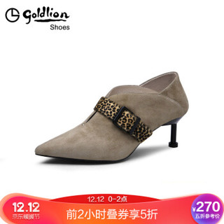 金利来（goldlion）女鞋尖头深口单性感豹纹皮带扣装饰细高跟鞋62994007722P-杏色-37码