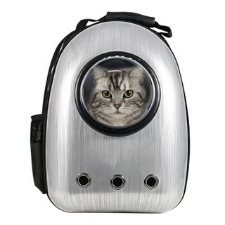 猫包宠物外出大号便携背包太空舱中小型犬双肩包透明外出遛狗猫笼子  银色拉丝款