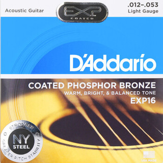 达达里奥（D'Addario） EXP16磷铜民谣吉他弦防锈镀膜 标准张力012-053美产原装